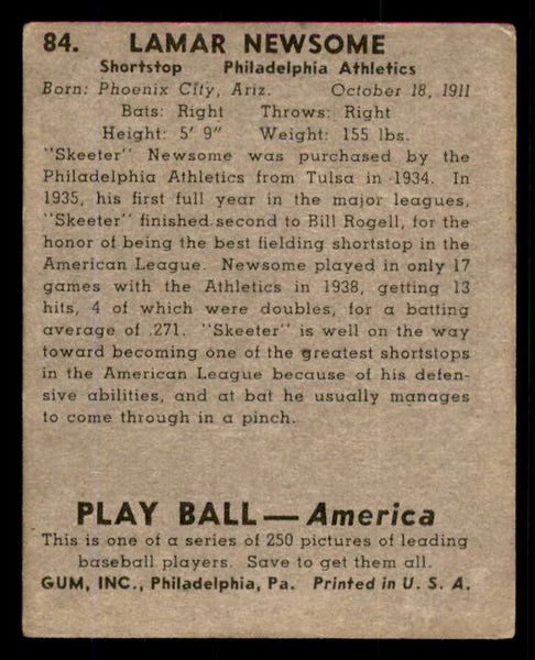 1939 Play Ball #084 Skeeter Newsome A's VG-EX 558285
