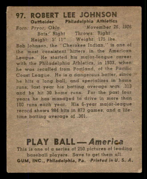 1939 Play Ball #097 Bob Johnson A's EX 558311
