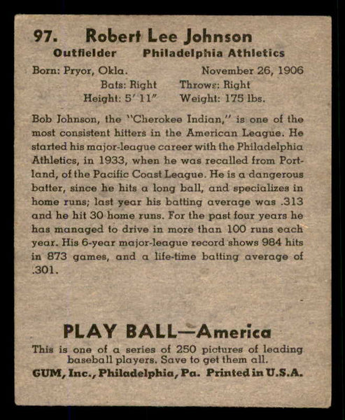 1939 Play Ball #097 Bob Johnson A's EX 558312