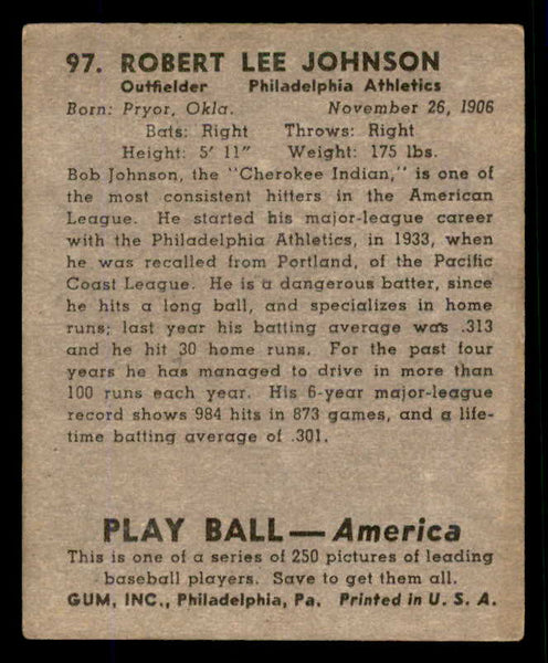 1939 Play Ball #097 Bob Johnson A's VG-EX 558313