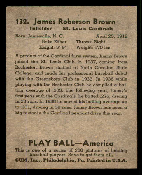 1939 Play Ball #132 Jimmy Brown Cardinals EX 558367
