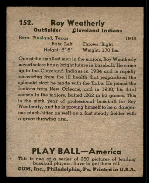 1939 Play Ball #152 Roy Weatherly Indians VG-EX 558386