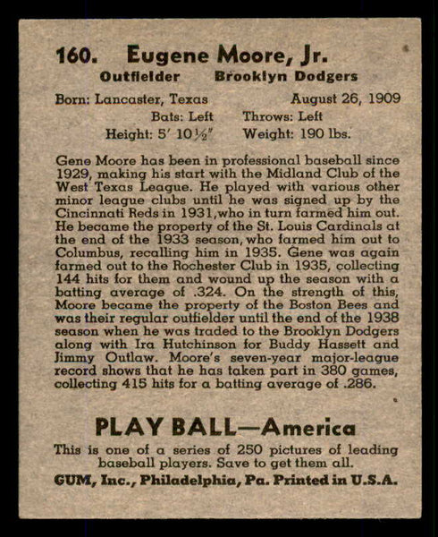 1939 Play Ball #160 Gene Moore Dodgers EX 558393