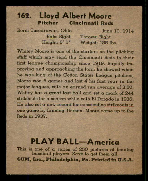 1939 Play Ball #162 Whitey Moore Reds EX 558394