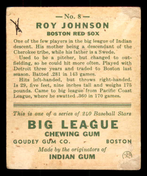 1933 Goudey #008 Roy Johnson Red Sox Good ink back 558395