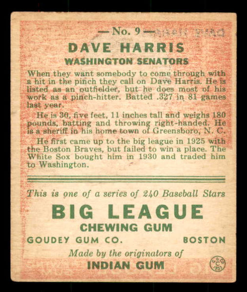 1933 Goudey #009 Dave Harris Senators VG-EX 558396