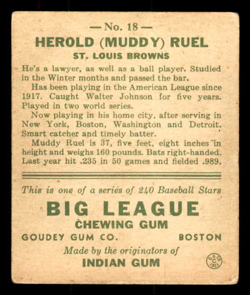 1933 Goudey #018 Muddy Ruel Browns VG-EX 558403
