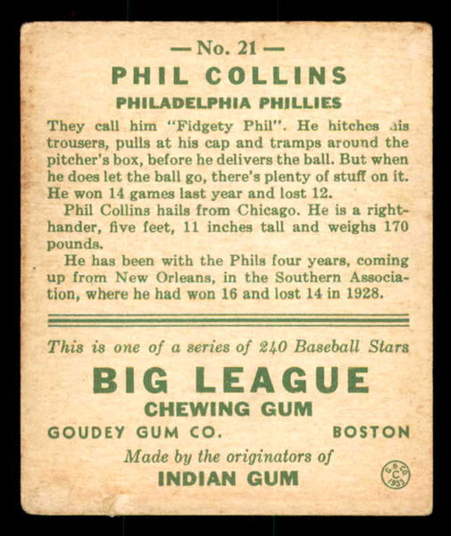 1933 Goudey #021 Phil Collins Phillies VG-EX 558404