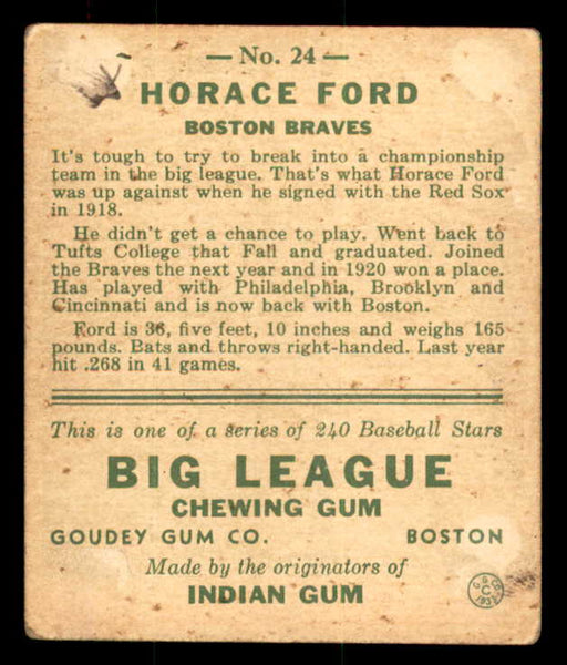 1933 Goudey #024 Horace Ford Braves Good ink back 558405
