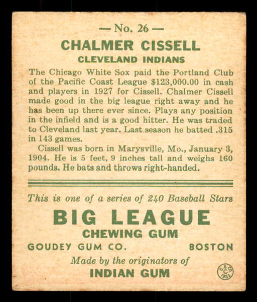 1933 Goudey #026 Bill Cissell Indians VG 558406