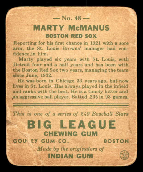 1933 Goudey #048 Marty McManus Red Sox Good 558415