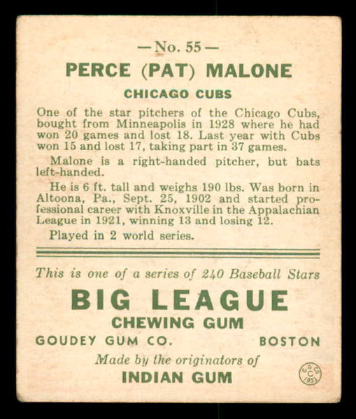 1933 Goudey #055 Pat Malone Cubs VG-EX 558419