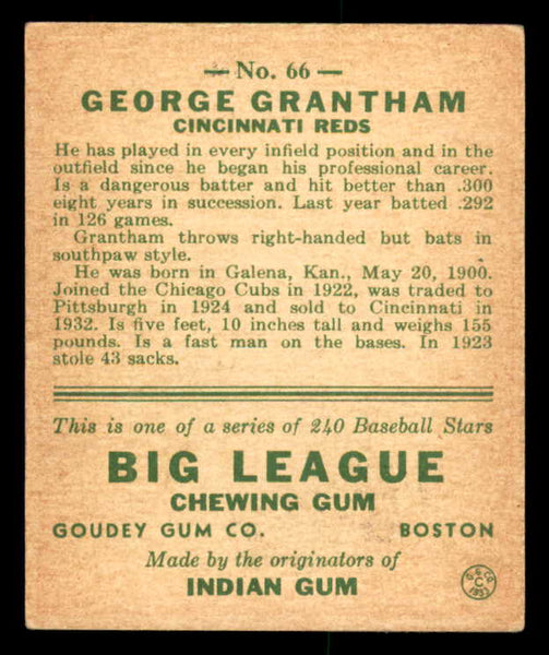 1933 Goudey #066 George Grantham Reds EX 558422