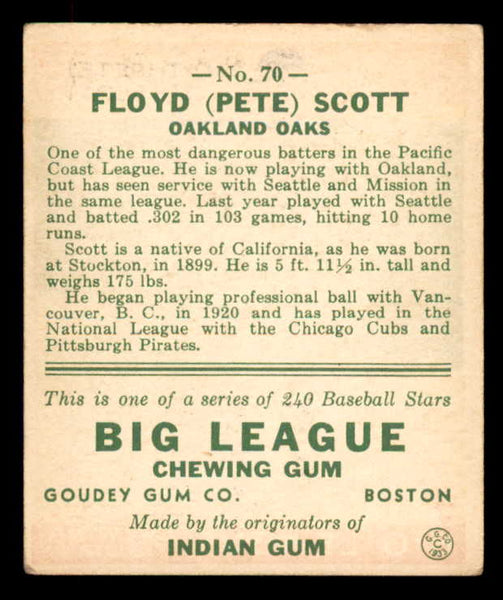 1933 Goudey #070 Pete Scott Oakland VG-EX 558425