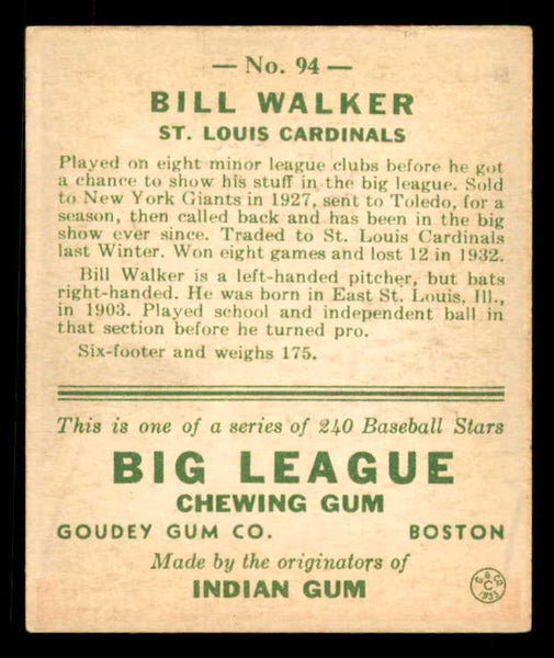 1933 Goudey #094 Bill Walker Cardinals Good trimmed 558438