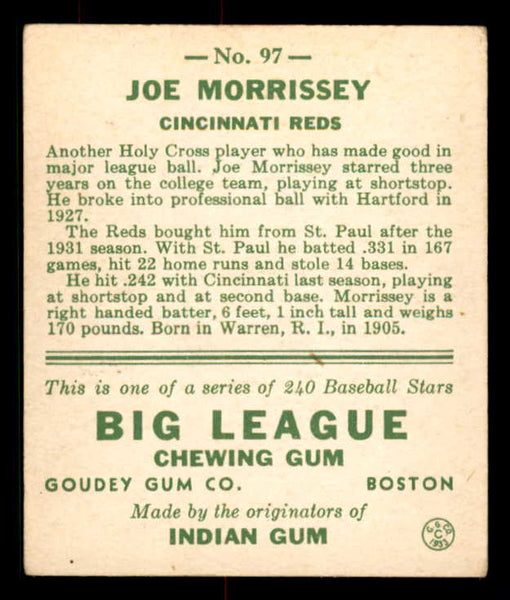 1933 Goudey #097 Joe Morrissey Reds VG-EX 558441