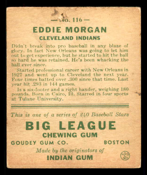 1933 Goudey #116 Eddie Morgan Indians VG 558449