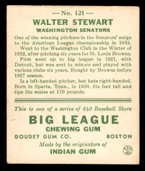 1933 Goudey #121 Lefty Stewart Senators EX 558452