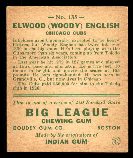 1933 Goudey #135 Woody English Cubs EX 558456