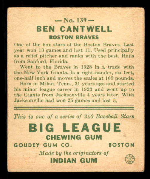 1933 Goudey #139 Ben Cantwell Braves EX 558459