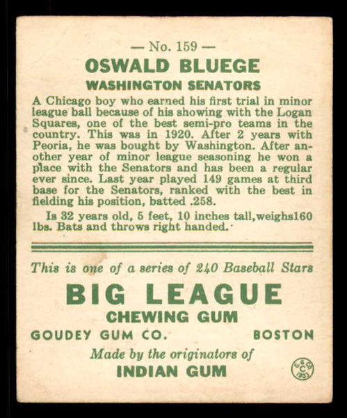 1933 Goudey #159 Ossie Bluege Senators VG-EX 558471