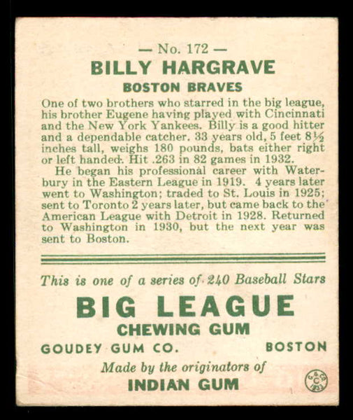 1933 Goudey #172 Pinky Hargrave Braves EX 558481