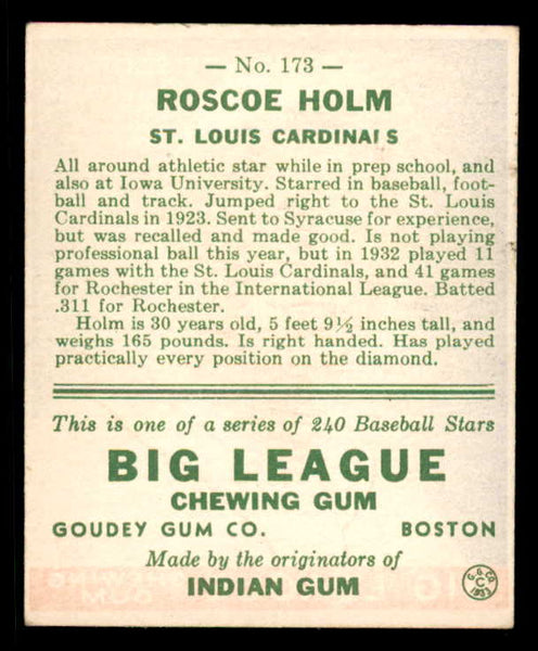 1933 Goudey #173 Roscoe Holm Cardinals Good trimmed 558482