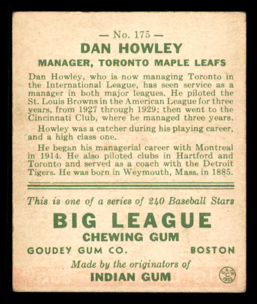 1933 Goudey #175 Dan Howley Toronto VG-EX 558483