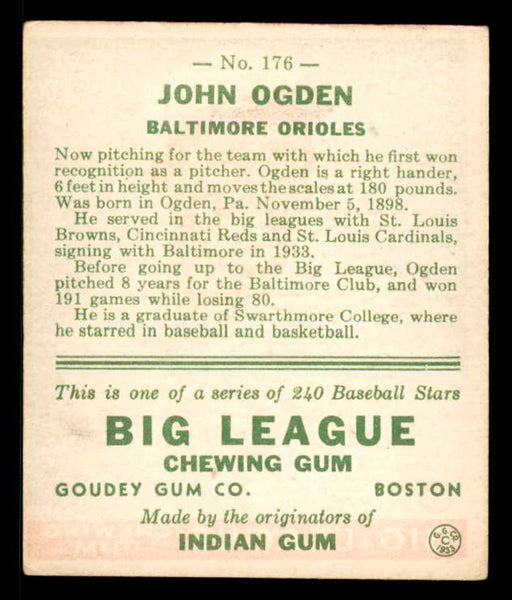 1933 Goudey #176 John Ogden Baltimore EX 558484