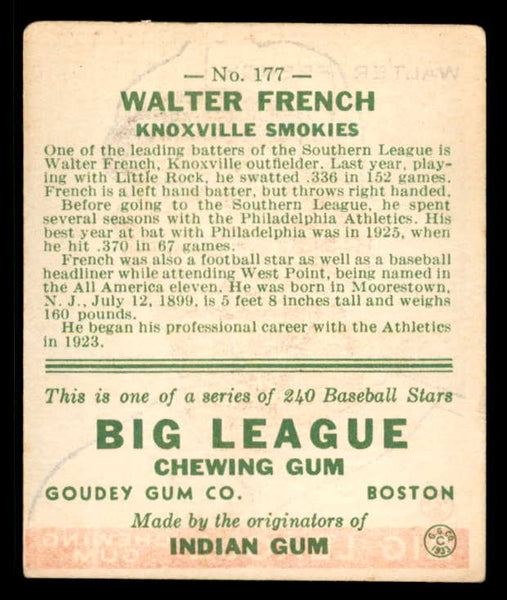 1933 Goudey #177 Walter French Knoxville VG-EX 558485