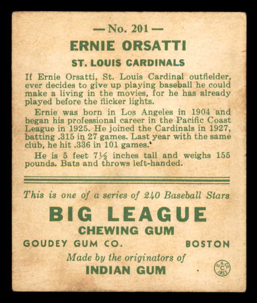 1933 Goudey #201 Ernie Orsatti Cardinals VG-EX 558499