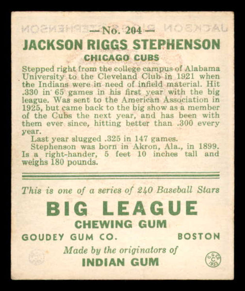 1933 Goudey #204 Riggs Stephenson Cubs VG-EX 558501