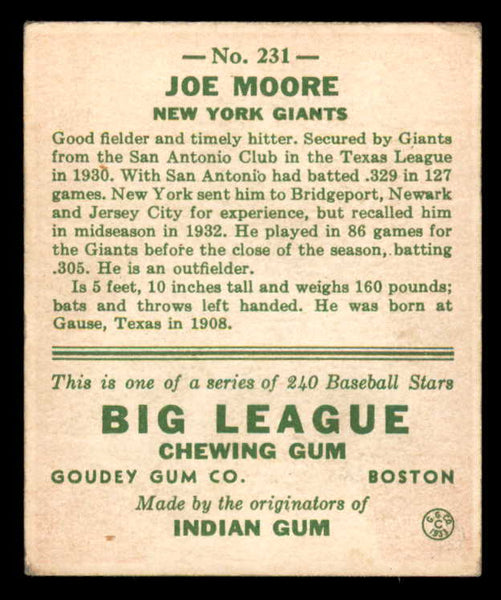 1933 Goudey #231 Joe Moore Giants EX 558511