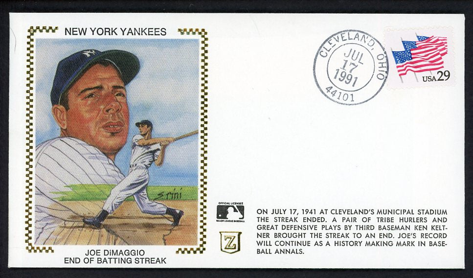1991 First Day Cover Joe Dimaggio Yankees End Of Streak 558515