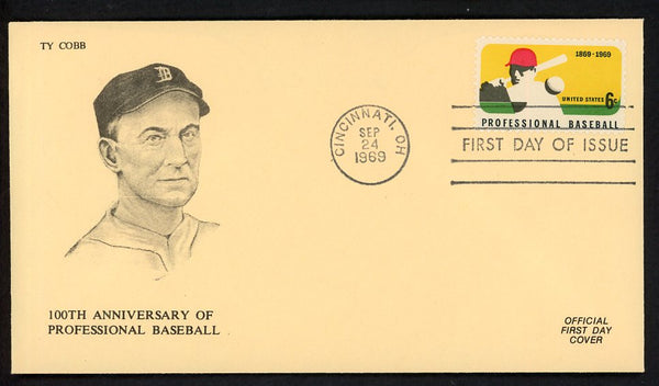 1969 First Day Cover Ty Cobb Tigers 100 Years Pro Baseball 558517