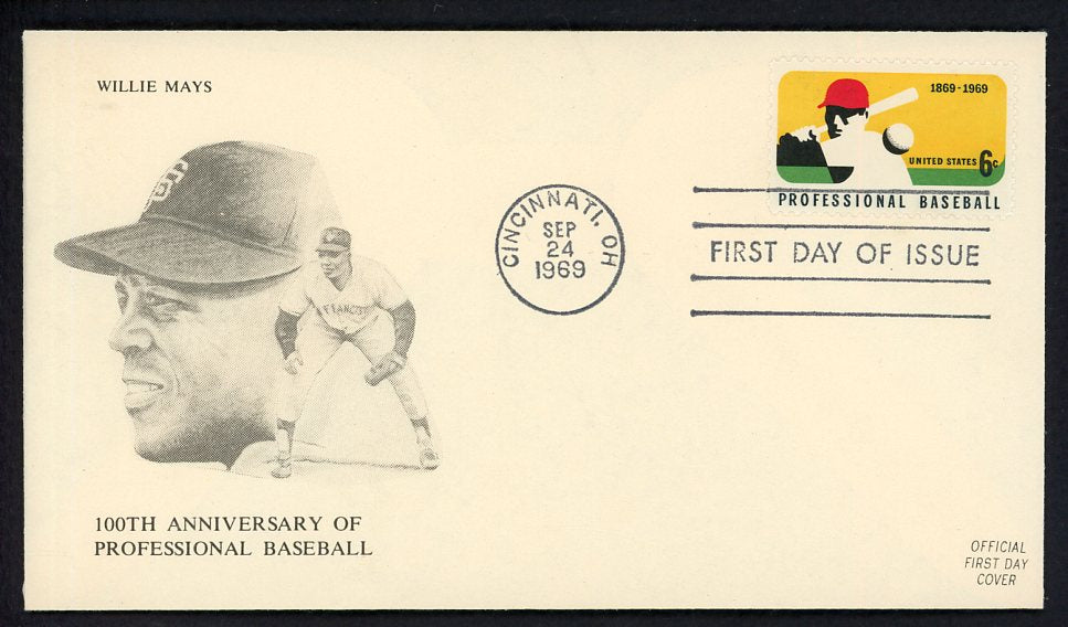1969 First Day Cover Willie Mays Giants 100 Years Pro Baseball 558518