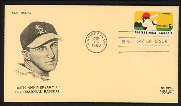 1969 First Day Cover Stan Musial Cardinals 100 Years Pro Baseball 558519