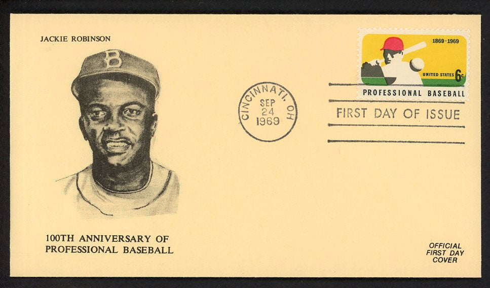 1969 First Day Cover Jackie Robinson Dodgers 100 Years Pro Baseball 558521