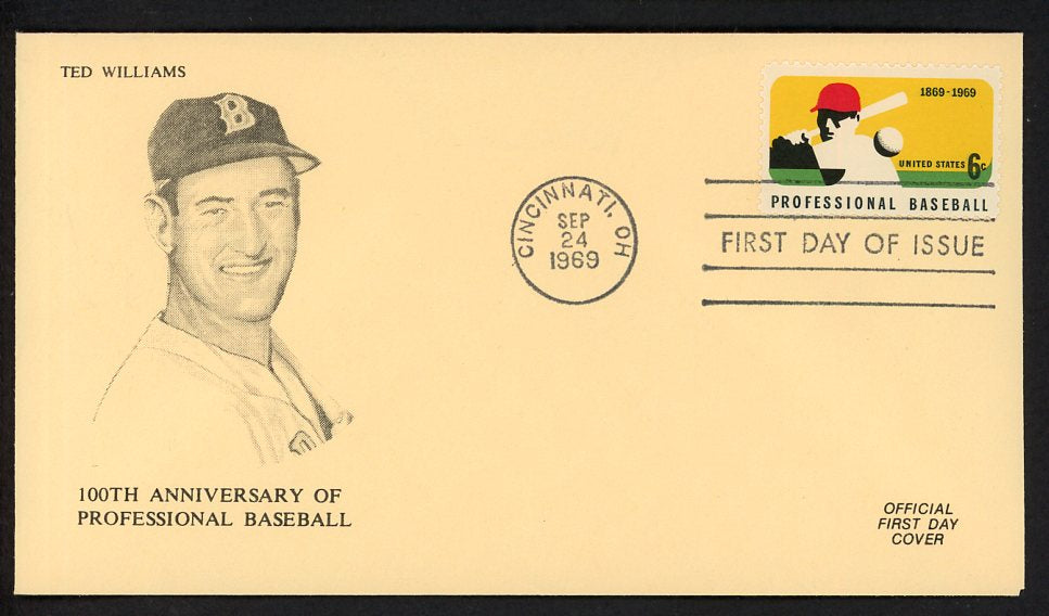 1969 First Day Cover Ted Williams Red Sox 100 Years Pro Baseball 558522