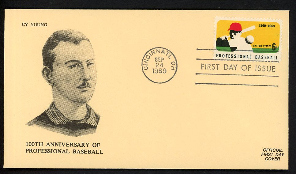 1969 First Day Cover Cy Young Indians 100 Years Pro Baseball 558523