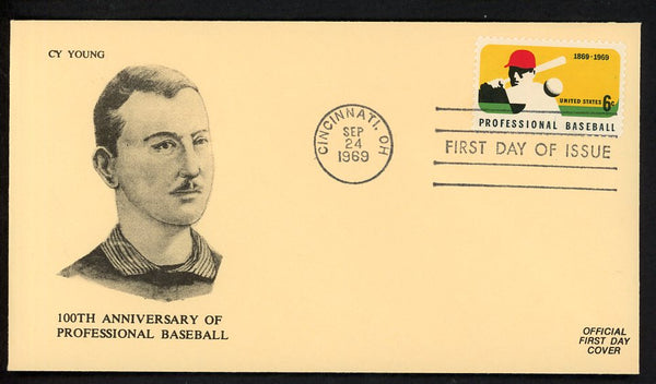 1969 First Day Cover Cy Young Indians 100 Years Pro Baseball 558523