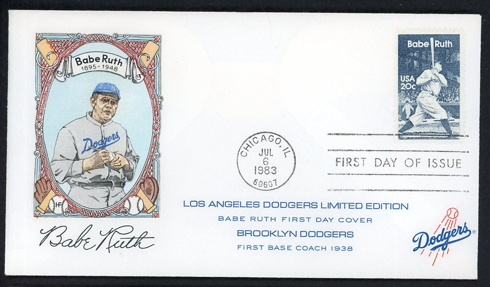 1983 First Day Cover Babe Ruth 1938 Dodgers Coach Furnam 558542