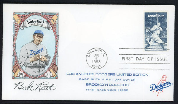 1983 First Day Cover Babe Ruth 1938 Dodgers Coach Furnam 558542