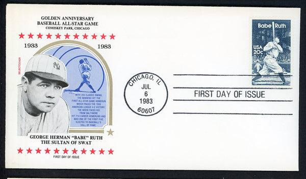 1983 First Day Cover Babe Ruth 1933 All Star Game Selectcover 558543