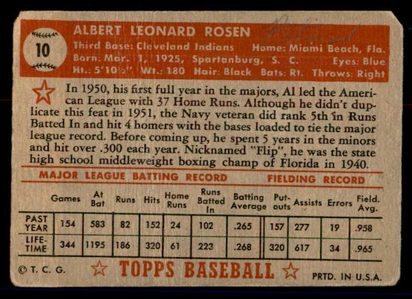 1952 Topps Baseball #010 Al Rosen Indians FR-GD Red 558596