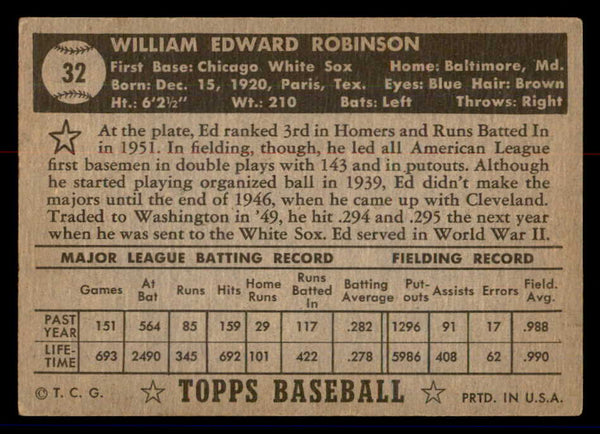 1952 Topps Baseball #032 Eddie Robinson White Sox VG Black 558618