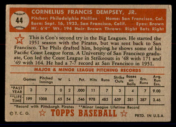 1952 Topps Baseball #044 Con Dempsey Phillies VG Red 558633