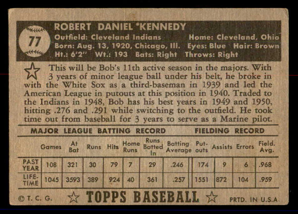 1952 Topps Baseball #077 Bob Kennedy Indians VG-EX Black 558668