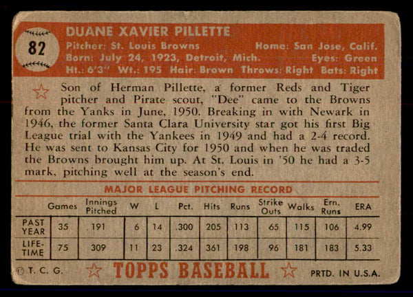 1952 Topps Baseball #082 Duane Pillette Browns GD-VG 558676