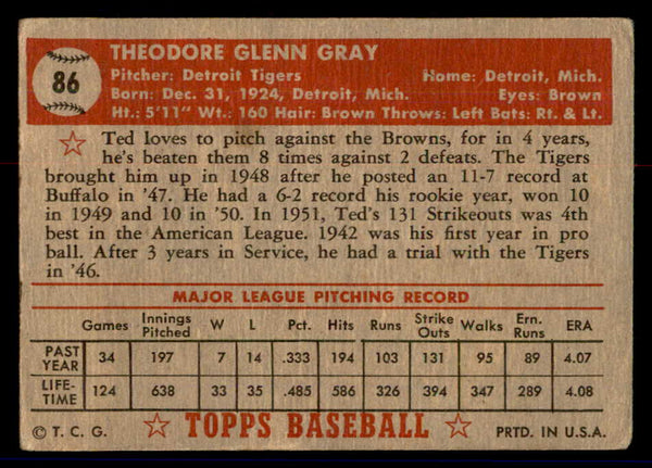 1952 Topps Baseball #086 Ted Gray Tigers GD-VG 558681